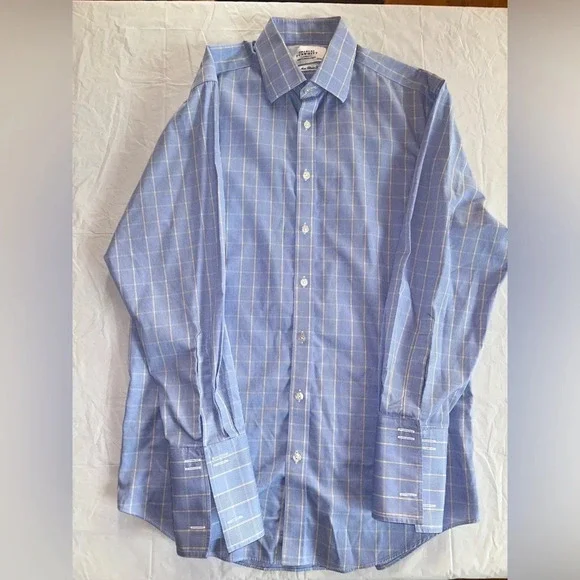 Charles Tyrwhitt Shirt 15 1/2- 33in. 
Blue Yellow Plaid Non-Iron Classic Fit - Picture 4 of 5